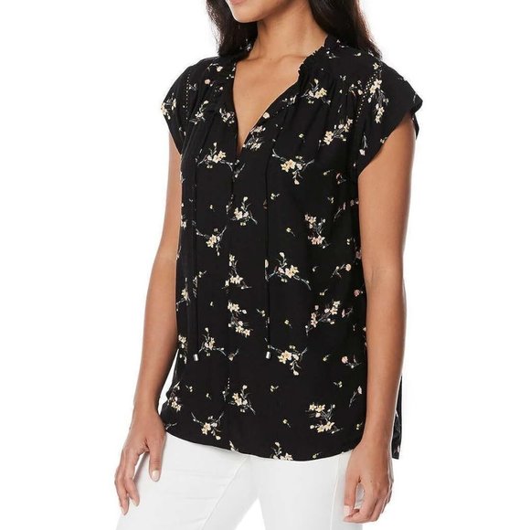 NWT Buffalo David Bitton Women's FLutter Sleeve Blouse Black Sz L $40 1HL322 - Picture 1 of 3